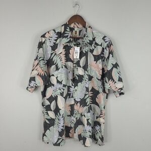 Tori Richard Shirt Mens 2XL Black Floral Hawaiian Short Sleeve Reverse Print USA